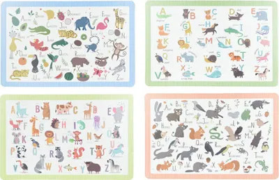 Produktbild von Tischsets aus Kunststoff 12 Stück mit Tiermotiv und Alphabet 43,5 x 28,5 cm