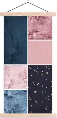 Produktbild von MuchoWow® Textilposter Marmor - Rosa - Blau 40x80 cm mit holzfarbenen Rahmen - Wohnzimmer