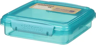 Produktbild von Sistema Ocean Bound Sandwichbox aus Kunststoff, 450 ml, Lebensmittelbehälter und Lunchbox, BPA-frei, aus recyceltem Kunststoff, Blaugrün oder Blau (Farbe nicht wählbar), 2164730  1 Stück