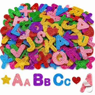 Produktbild von Moosgummi Buchstaben Aufkleber - Selbstklebend mit Glitzer-Effekt - Bastelzubehör - 448 Stück