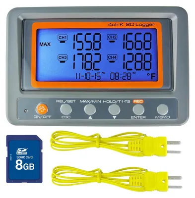 4-Kanal K-Typ Thermometer Datenlogger mit SD-Karte und Alarm