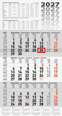 Produktbild von BRUNNEN 3-Monatskalender 2027 | grau, 300×560 mm