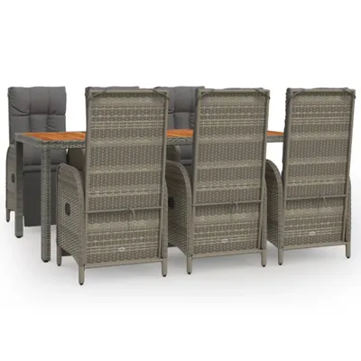 Obrázek produktu pro vidaXL 7dílný zahradní jídelní set s polštáři Grey Poly Rattan