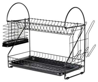 Obrázok produktu pre Odkladací stojan na riad z kovu – 2 úrovne – 53 x 24 x 38,5 cm – čierna farba