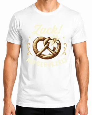 Produktbild von Zack Aufgebrezelt Brezel Tracht Edelweiß Wiesn Lustig Herren T-Shirt, Weiß, S