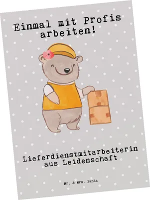 Produktbild von Mr. & Mrs. Panda Grußkarte Lieferdienstmitarbeiterin Leidenschaft - Grau Pastell - Geschenk, Postkarten, Spruch, Pizzabringdienst, Postkarte, Kunstkarten, Fotokarte