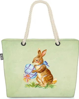 Produktbild von VOID Osterhase Osterei Schleife Ostern Strandtasche Shopper 58x38x16cm 23L XXL Einkaufstasche Tasche Reisetasche Beach Bag