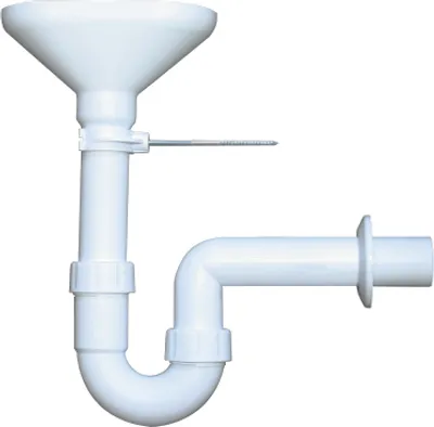 Produktbild von HAAS PP Trichtersiphon DN 40, weiss mit  Sieb und Wandhalterung nach DIN 274