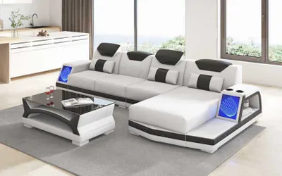 Produktbild von Luxus Ecksofa Ledersofa L Form Couch Sofa Weiß Moderne Eckgarnitur