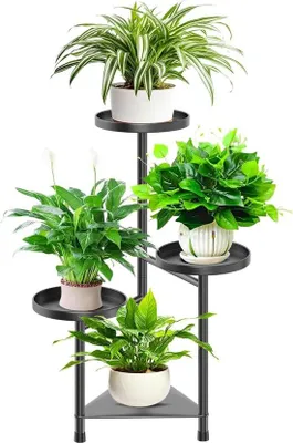 Image de Support à plantes métallique à 4 niveaux pour l'intérieur et l'extérieur