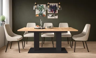 Productafbeelding van Eettafel Gustav | uitschuifbaar | Ambachtelijk eikenhout / zwart | B: 140-220 cm