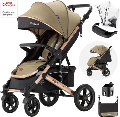 Produktbild von Daliya® Rapidy Buggy / Kinderwagen 0-36 Monate / Sportwagen mit Liegeposition / Wickeltasche, Winterfußsack, Ess- & Spieltisch und mehr Linen Khaki – Gold