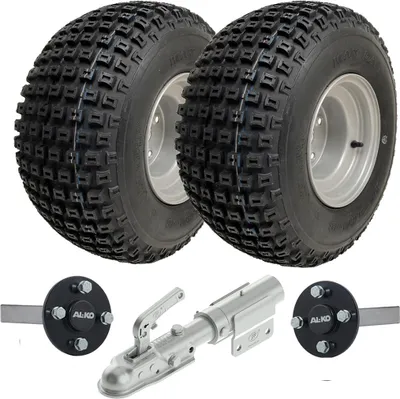 Obrázek produktu pro 18x9.50-8 ATV Quad Trailer Kit Knobby Wheels Hub & Stub Axles Swivel Hitch 204kg