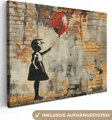 Obrázek produktu pro Dekorace na zeď 40x30 cm - Banksy - Dívka s balónkem, nástěnné umění, dekorace do obývacího pokoje