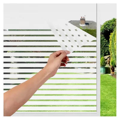 Produktbild von Fensterfolie mit vertikalen Streifen für Sichtschutz, Anti-UV selbstklebende Milchglasfolie, statische Folie ohne Klebstoff, für Büro und Zuhause - 60x200cm