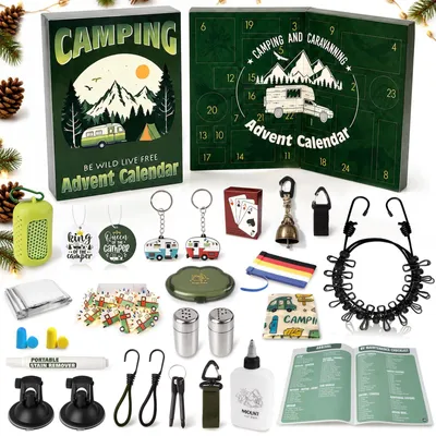 Obrázek produktu pro Adventní kalendář Outdoor 2026 pro Karavan 24dílná sada kempovacích doplňků s balicím seznamem praktické gadgety Van Life vánoční kalendář