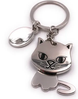Produktbild von Onwomania Schlüsselanhänger Katze großer Kopf Haustier Stubentiger Kater silber Anhänger Keychain
