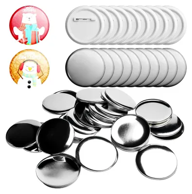 Produktbild von 100 Stück 58mm Leere Abzeichen Buttons, Metall Rohlinge für Buttonmaschinen - Zubehör zur Abzeichenherstellung mit Sicherheitsnadel und transparenter Folie