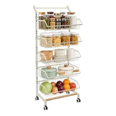 Produktbild von Servierwagen 5 Ebenen Gemüse Regal mit Rädern Küchen Wagen (Weiß)