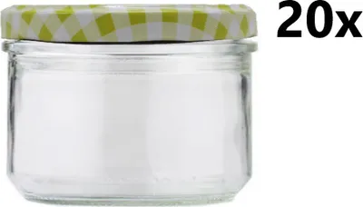 Produktbild von Einmachgläser 262 ml VERRINE STURZ / GERADE klar/transparent 20 Stück INKLUSIVE KARIERT HELLGRÜNEN DECKELN, Stückzahl in einer Packung: 20