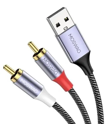 Produktbild von Audiokabel, RCA auf USB, USB 2.0 auf 2RCA Stecker, Y Splitter, Kabel aus geflochtenem Nylon, Stereo, Audio-Kabelkonverter mit HiFi, kompatibel mit Verstärker, Heimkino, PS5