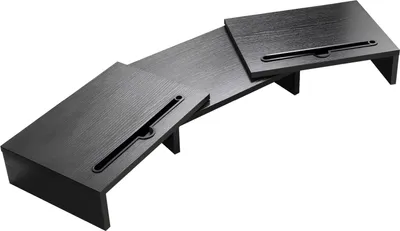 Produktbild von Intirilife 3-teilige Bildschirmständer längenverstellbarer Schreibtischständer in Schwarz - 74 (104) x 27 x 10 cm - Bildschirmerhöhung mit Handyhalterung für Computer TV Laptop im Büro oder Zuhause
