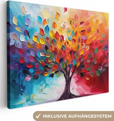 Produktbild von Leinwand Bilder 80x60 cm - Lebensbaum - Farbenfroh - Abstrakt, Bilder, Wanddeko Wohnzimmer