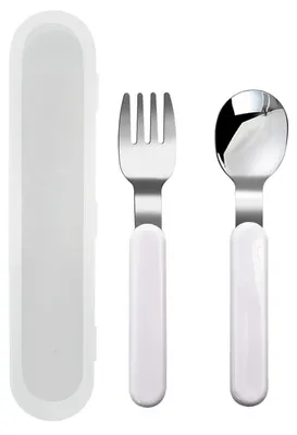 Immagine prodotto di Set di posate Kinder, 2 pezzi: forchetta e cucchiaio, in acciaio inossidabile 18/10, con custodia, senza BPA