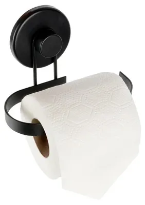 Image de Porte-rouleau de papier toilette - Salle de bain - Métal - Ventouse - Noir