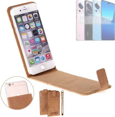 Produktbild von K-S-Trade Handyhülle kompatibel mit Xiaomi 13 Lite Kork Hülle Flipstyle Case Schutzhülle Kork Case Hülle Flip cover Klapphülle Klapp, braun 1x