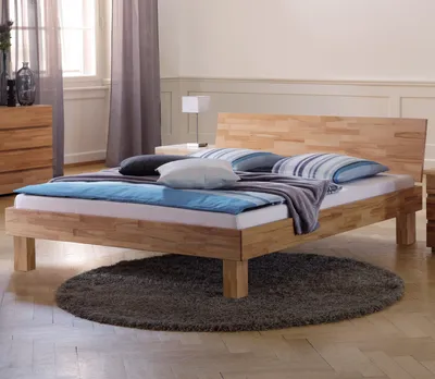 Produktbild von HASENA Wood Line Bett Kernbuche Kopfteil Varus Füße Cantu 20 180x200