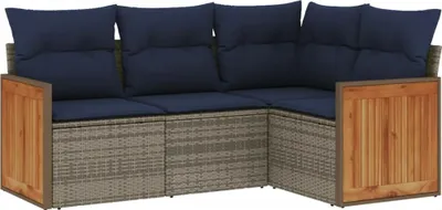 Produktbild von vidaXL 4-teiliges Gartensofa-Set mit Kissen, grau, Polyrattan