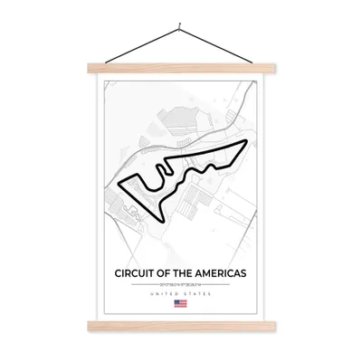 Produktbild von MuchoWow® Textilposter Amerika - Rennstrecke - Formel 1 - Circuit of the Americas - Rennsport - Weiß 40x60 cm mit holzfarbenen Rahmen - Poster