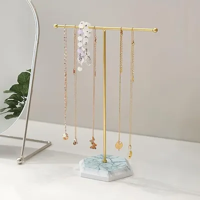 Produktbild von PolkaHome® Schmuckständer Gold, 25,5 cm, T-förmiger Juwelen Stand, Ketten- und Ohrringhalter, abnehmbares Design, Aufbewahrung für