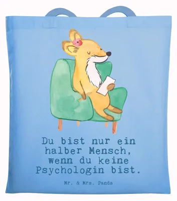 Produktbild von Mr. & Mrs. Panda Tote Bag Psychologin Herz - Sky Blue - Geschenk, Laptoptasche, Schultasche, Unitasche, Beutel, Tasche