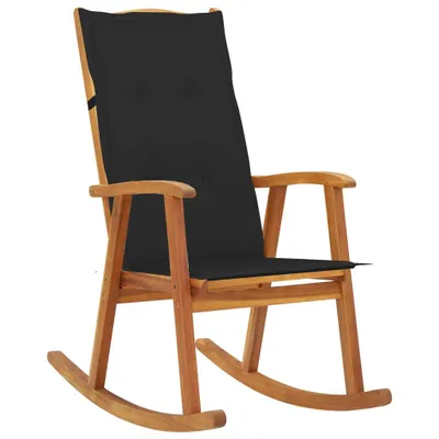 Image de Chaise à bascule en acacia avec revêtement en noir 57 x 117 x 100 cm