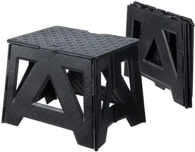 Image de Ibenzoa® Tabouret pliable de 24,5 cm – Tabouret pliable en polypropylène (PP), de couleur noire, supportant jusqu'à 100 kg, avec des poignées antidérapantes, idéal pour une utilisation intérieure et extérieure