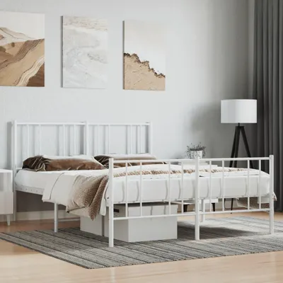 Obrázek produktu pro Rám postele – bílý kovový rám postele pro dvojlůžko nebo manželskou postel, rozměry 160x200 cm, s čelem