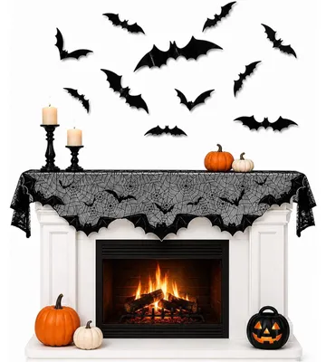 Productafbeelding van Halloween spinnenweb met 24 vleermuizen en kanten versiering