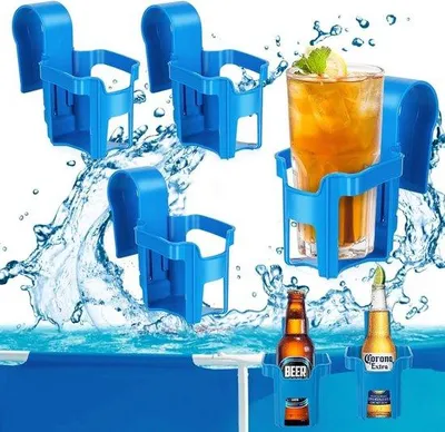 Produktbild von Famanu Halter Set für Getränke – 4 blaue Halter für Schwimmbecken