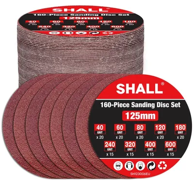 Produktbild von Schleifscheiben Schleifpapier Schleifblätter - 125 mm - 9 Körnungen P40 bis P600 - Klettverschluss - 160 Stück