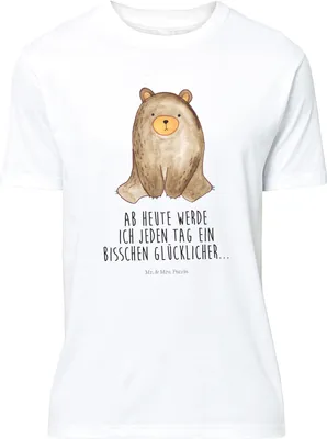 Produktbild von Mr. & Mrs. Panda Größe L T-Shirt Bär sitzend - Weiß - Geschenk, Teddy, Tshirt, Shirt, mit Spruch