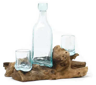 Image de Verre coulé sur bois - Service à whisky