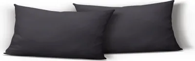 Two dark gray pillows are shown against a white background.