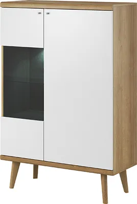 Produktbild von Vitrine PRIMO PWT90 Wohnzimmerschrank Schrank Vitrinenschrank Weiß / Eiche Riviera