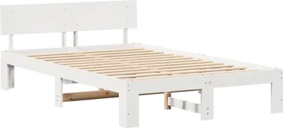 Zdjęcie produktu dla Łóżko Drewniane 135x190 Białe Rama Łóżka z Zagłówkiem do Sypialni