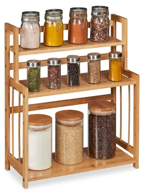 Obrázek produktu pro Bambusový stojan na koření Organizér - Verstelbaré - 3 patra - 50 x 41,5 x 18 cm - Přírodní