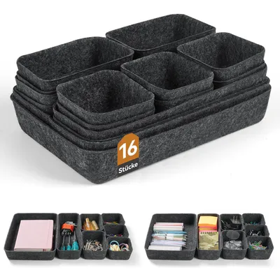 Schubladen-Organizer, 16-teilig, dunkelgrau, 28x5x20 cm