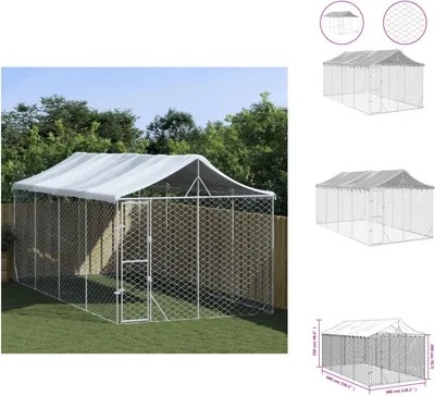 Immagine prodotto di vidaXL Cuccia per cani da esterno con tetto Silver 3x6x2,5m in acciaio zincato - Cucce e recinti per cani