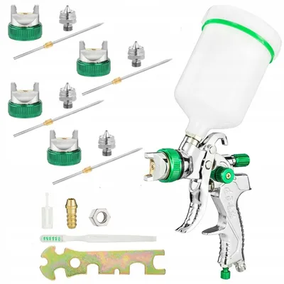 Immagine prodotto di Rosfix Pistola a Spruzzo per Vernice HVLP – 4 Ugelli (1,4/1,7/2,0/2,5) | Serbatoio da 600 ml | Pressione 3-4 bar